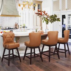 Swivel Bar Stool with Back, Faux Leather Counter Stool