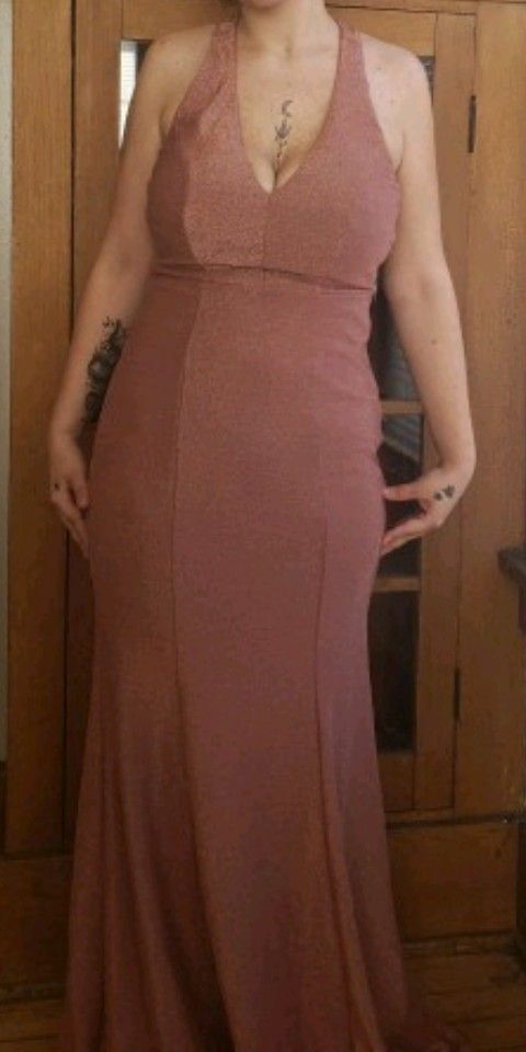 Dusty Rose Sparkly Prom Dress