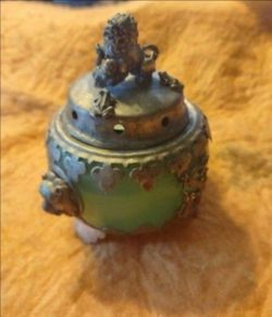 Rare very hard to find collectible brass and jade large foo dog incense burner