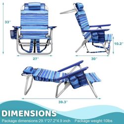 Backpack Beach Chairs for Adults,1/2 Pack Folding Heavy Duty Camping Chair with Large Pockets and Cup Holder,Adjustable high Beach Lounge Chairs with 