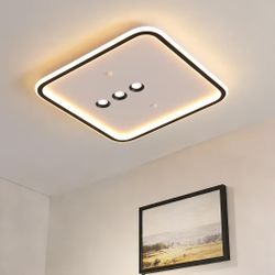 Shine LUEST Square Diamond LED Ceiling Light with 3 Adjustable Spotlights, Dimmable Flush Mount Lighting Fixture, Black & White for Bedroom Living Roo