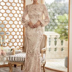 Missord Lantern Sleeve Mermaid Hem Contrast Sequin Formal Dress