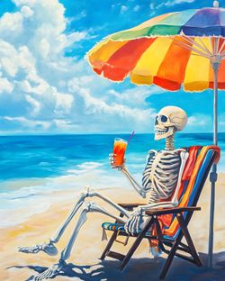 Skeleton On Beach Poster