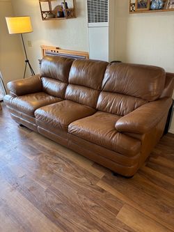 Brown Leather 3-Seat Sofa Couch