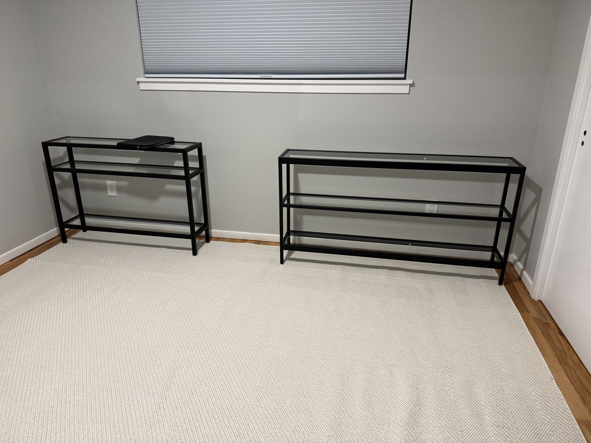 Two Glass Console Tables 