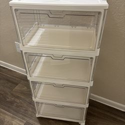 SNSLXH Clear Storage Bins with Lids & Wheels, Stackable Plastic Craft Containers, Large Closet Organizers Box for Bedrooms Living Rooms 24 QT, 4-Tiers