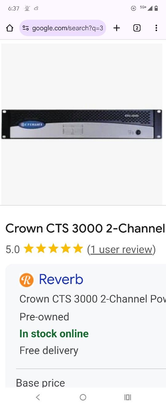 3000 W Crown Amplifier Like New $280