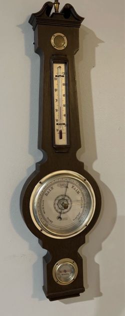 Vintage Springfield 24" Woodgrain Weather Station Thermometer Barometer Humidity