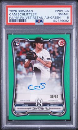 2026 CAM SCHLITTLER *RARE* POP 1 BOWMAN ROOKIE CARD AUTOGRAPH PRV-CS /99  AUTO PSA NM-MT 8