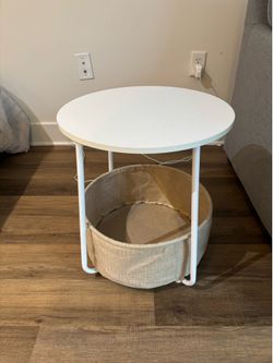 White Side Table with Basket