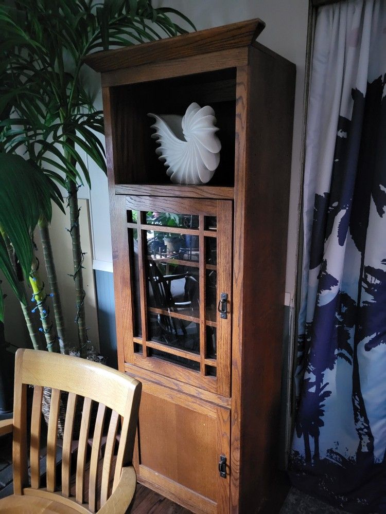Two Left/ Right Cabinets Bookcases Storage Solid Wood Mission Style Glass Cabinetry