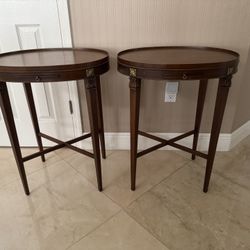 Set Of 2 Wood Antique Tables With Pull Out Tray