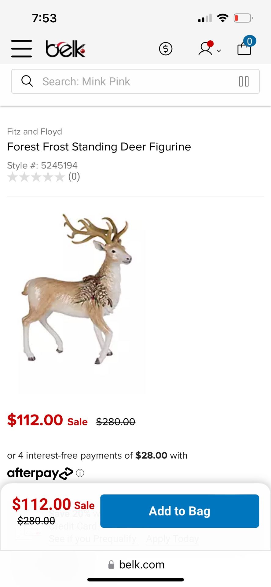 Fitz & Floyd Forest Frost Standing Deer Figurine