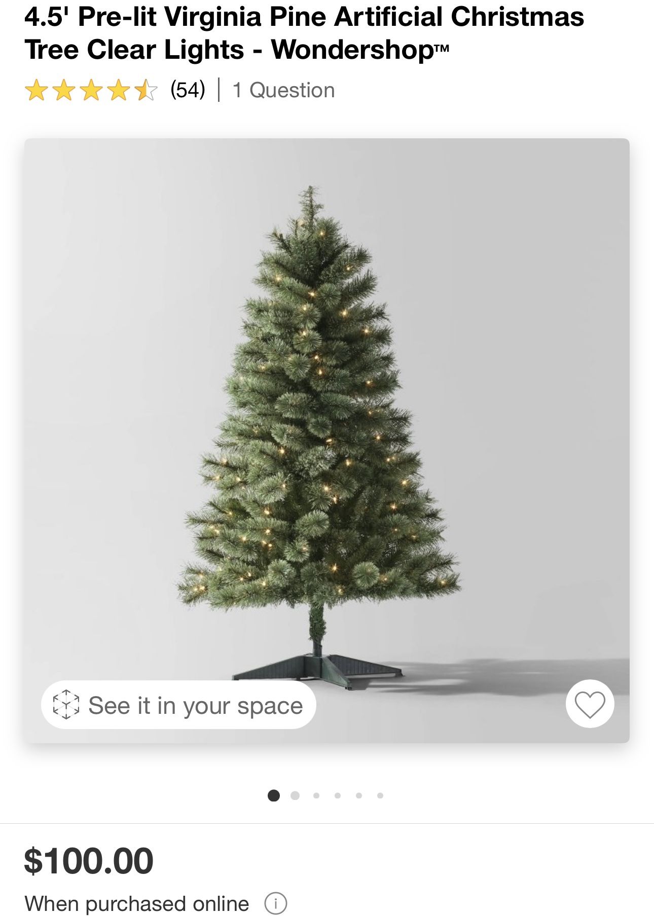 Target Wondershop Artificial Christmas Tree 4.5' Pre-lit Virginia Pine Clear Lights