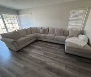 Large Beige Fabric Sectional Sofa