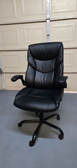 Black Leather Office Chair with Flip-Up Armrests