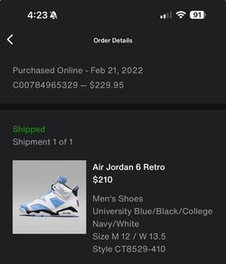 Jordan Retro 6 Size 12 University Blue