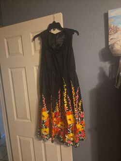 Black Floral Border Midi Dress