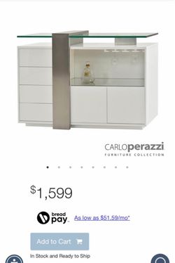 White bar cabinet with glass top and led lighting