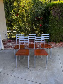 5-Piece Wood & Metal Dining Table Set – 4 Chairs
