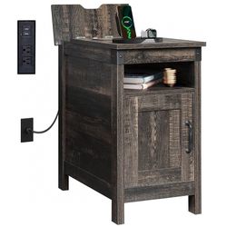 set of 2 End Table with Charging Station, Side Table with USB Ports and Outlets, Narrow Side Table for Small Spaces, Living Room, Couch, Ni