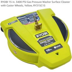 New RYOBI 15 in. 3400 PSI Gas Pressure Washer Surface Cleaner with Caster Wheels, Yellow