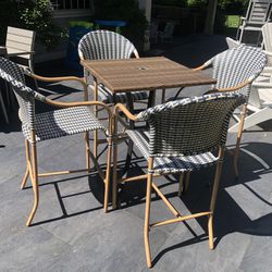 Patio High Table, Chairs And Umbrella
