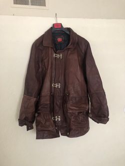 Brown Leather Jacket with Toggle Closures