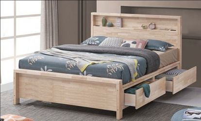 Brand New White Oak Queen Storage Platform Bed Frame (Available in Twin & Full Size)