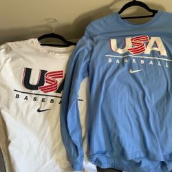 (2) Nike Long Sleeve USA Baseball Shirts Size Large 