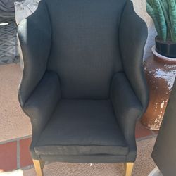 2-Restoration Hardware Black Linen Wingback Chairs