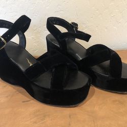 Vintage Black Velvet Platform Sandals from the 1970’s