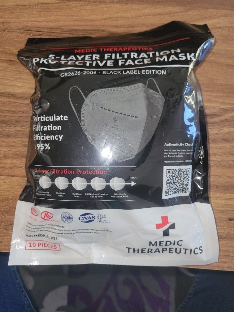 Medic Therapeutics Choice of Quantity Breathable Black 5-Layer Face Masks