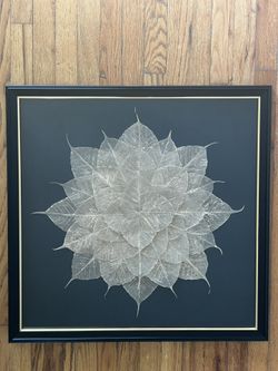 Organic Modern / Zen Style —Botanical Leaf Mandala Art – Glass Front, Black & Gold Frame