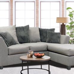 3 Seater Sectional Chaise Sofa with Plush Pillows, Gray ASSEMBLED