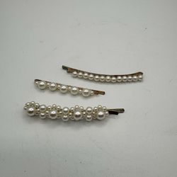 Faux Pearl Hair Clips Gold Tone Bobby Pins Barrettes Wedding Bridal Set of 3