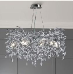 30in Silver Crystal Chandelier 10 Lights Modern Round Tree Branch Chandelier Luxury K9 Crystal Raindrop Light Fixture for Dining Room Kitchen Living R
