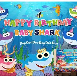 Blue Ocean Shark Birthday Backdrop
