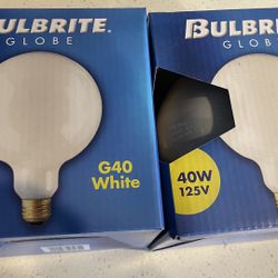 New Bulbrite globe  G40 white.  40w  125v