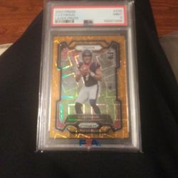 2023 PRIZM CJ STROUD LAZER ORANGE REFRACTOR ROOKIE OF THE YEAR PSA 9 ROOKIE CARD