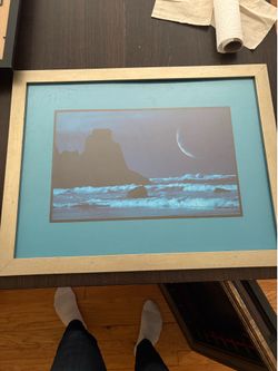 vintage moon Crescent Ocean Print