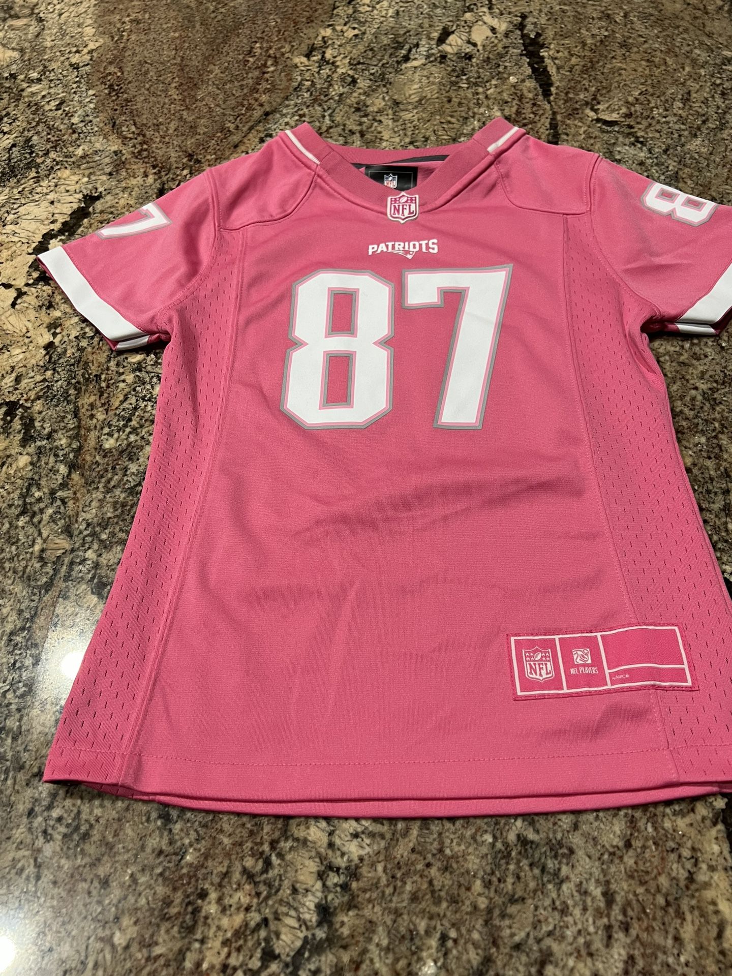 Patriots NFL Kid Size Small 7/8 Bubblegum Pink Jersey 87 Gronkowski Like New