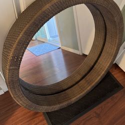 IKEA MELBU Brown Round Very Large Rattan/Wicker Mirror - 2 1/2 Ft - Circular PQR Decor Mirror