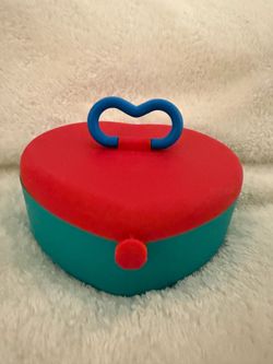 Vintage 90s Heart Caboodles Case Red Teal Blue Handle Makeup Box Y2K Pentech