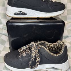 Skechers Air-Cooled Memory Foam Sneakers Black Leopard Print – Toddler Size 7