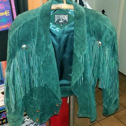 Leather Jacket Vintage Fringe Double Breasted Medium