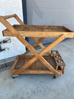 Wooden Bar Cart with Bottle Holder