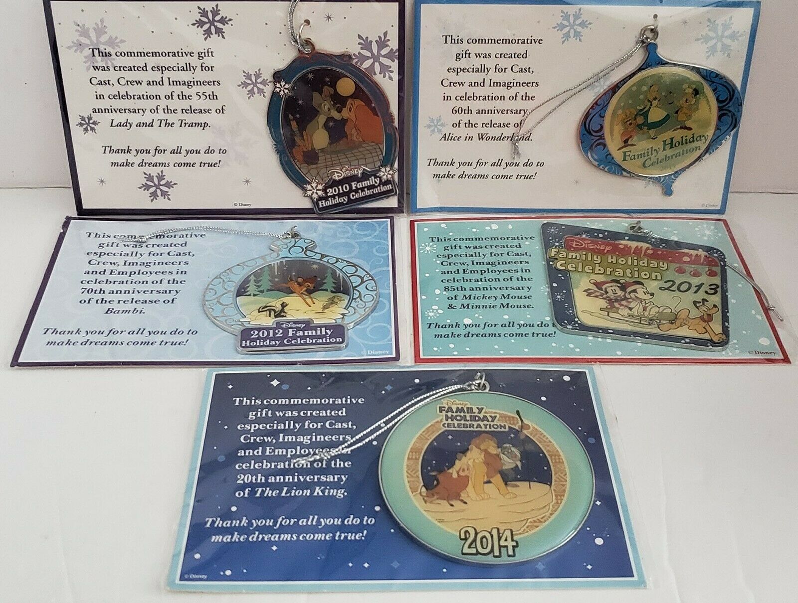 Walt Disney Cast Member Exclusive 2010 - 2014 Family Holiday Celebration Ornaments NEW