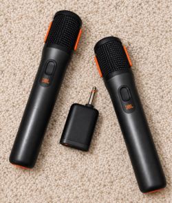 JBL - Wireless Dual Microphone System - 2 Microphones + Receiver/ Adapter, Karaoke Ready
