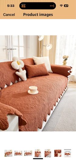 2 NWOT Luxury Vintage Cotton Embroidery Boho Orange Sofa Protector Cover Floral